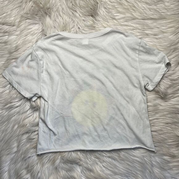 Groovy Sunny Weekend Short Sleeve Cropped Shirt White Yellow Medium - Picture 3 of 4